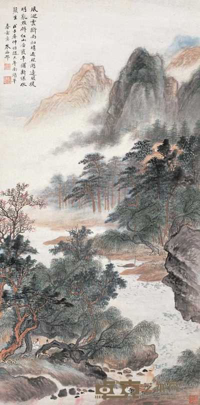 朱梅邨 戊子（1948年）作 南湖早春图 片 104×51.5cm